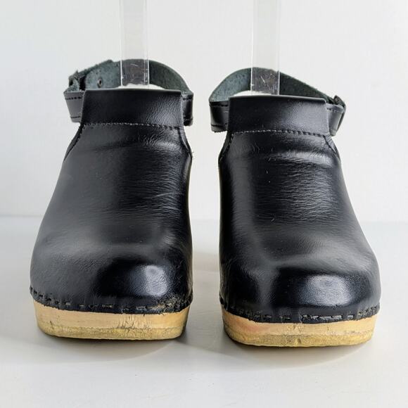 Sven Black Leather Mules with Wooden Heel - Picture 4 of 16